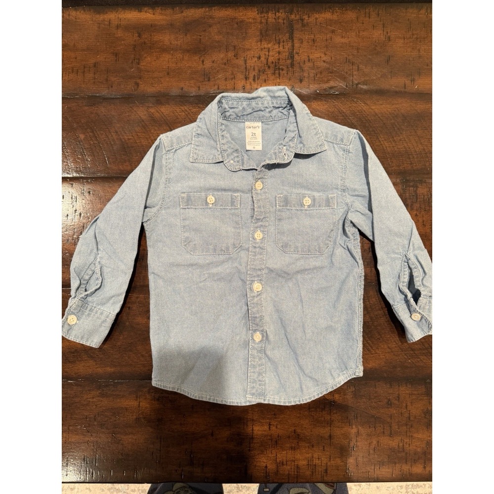 2T Carters Toddler Denim Shirt White Button Up Excellent Condition